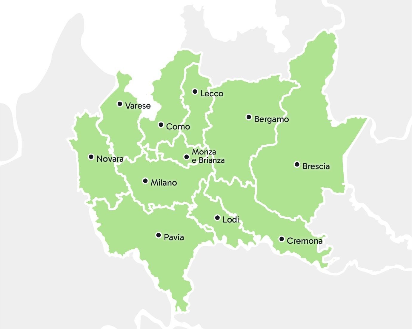 Mappa copertura Lombardia e province limitrofe
